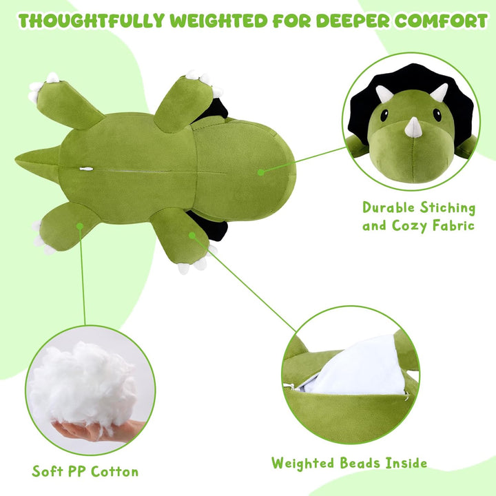 Xfrog Gewichtetes Dinosaurier Kuscheltier, Weiches Triceratops Plüschtier Kuscheltierkissen mit Gewi