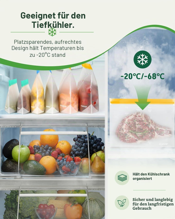 IDEATECH 20 Stück Gefrierbeutel Wiederverwendbar mit Stehendes Boden-Design, Silikonbeutel für Leben