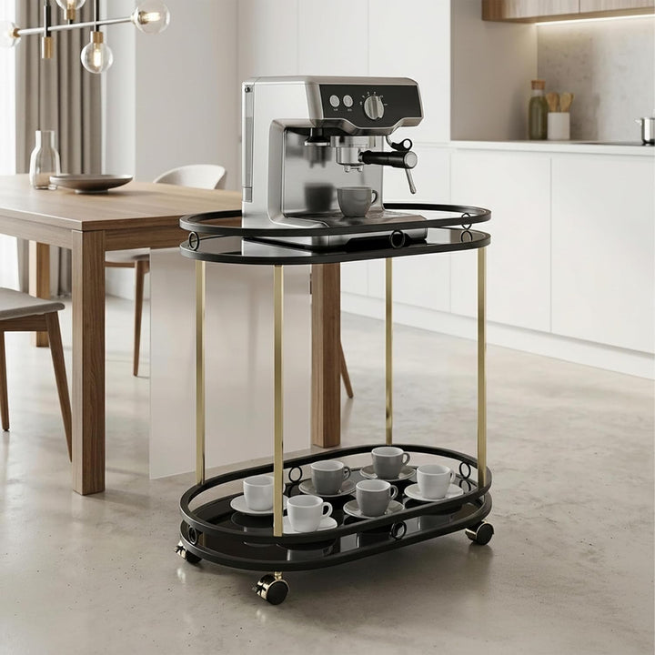 Relaxdays Servierwagen, 2 Etagen, Glas &amp; Metall, schwarz/Gold | H x B x T: 77,5 x 72 x 42 cm, Küchen