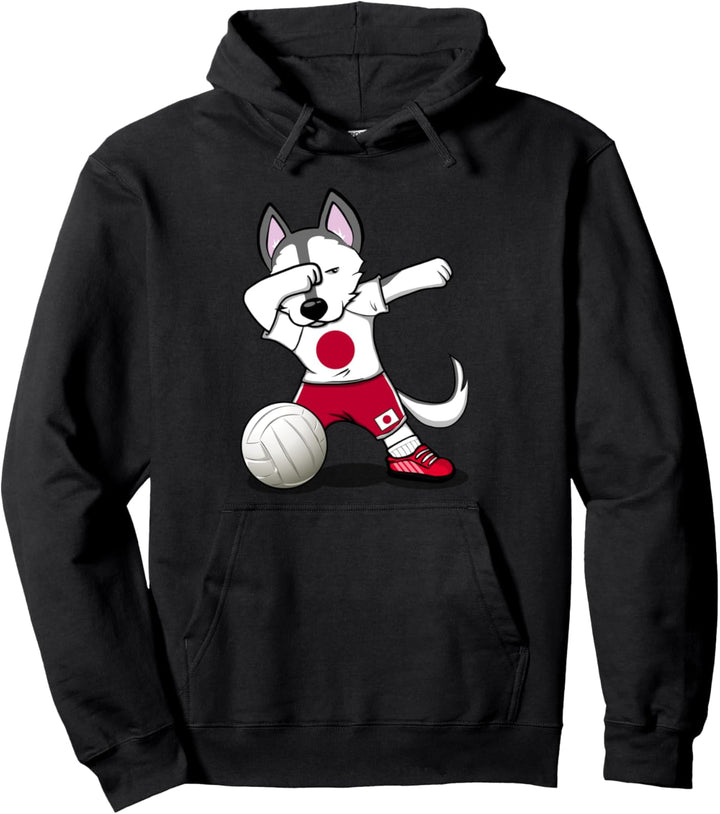 Dabbing Husky Hund Japan Volleyball Japanische Flagge Sport Pullover Hoodie