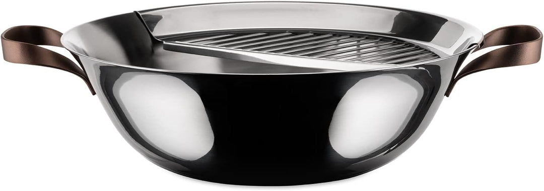 Alessi edo Wok mit Griffen, Metall, Stahl, braun, 3