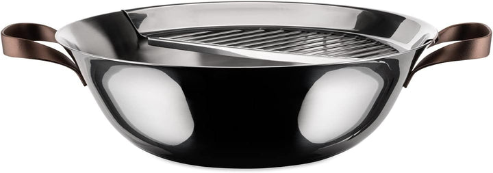 Alessi edo Wok mit Griffen, Metall, Stahl, braun, 3