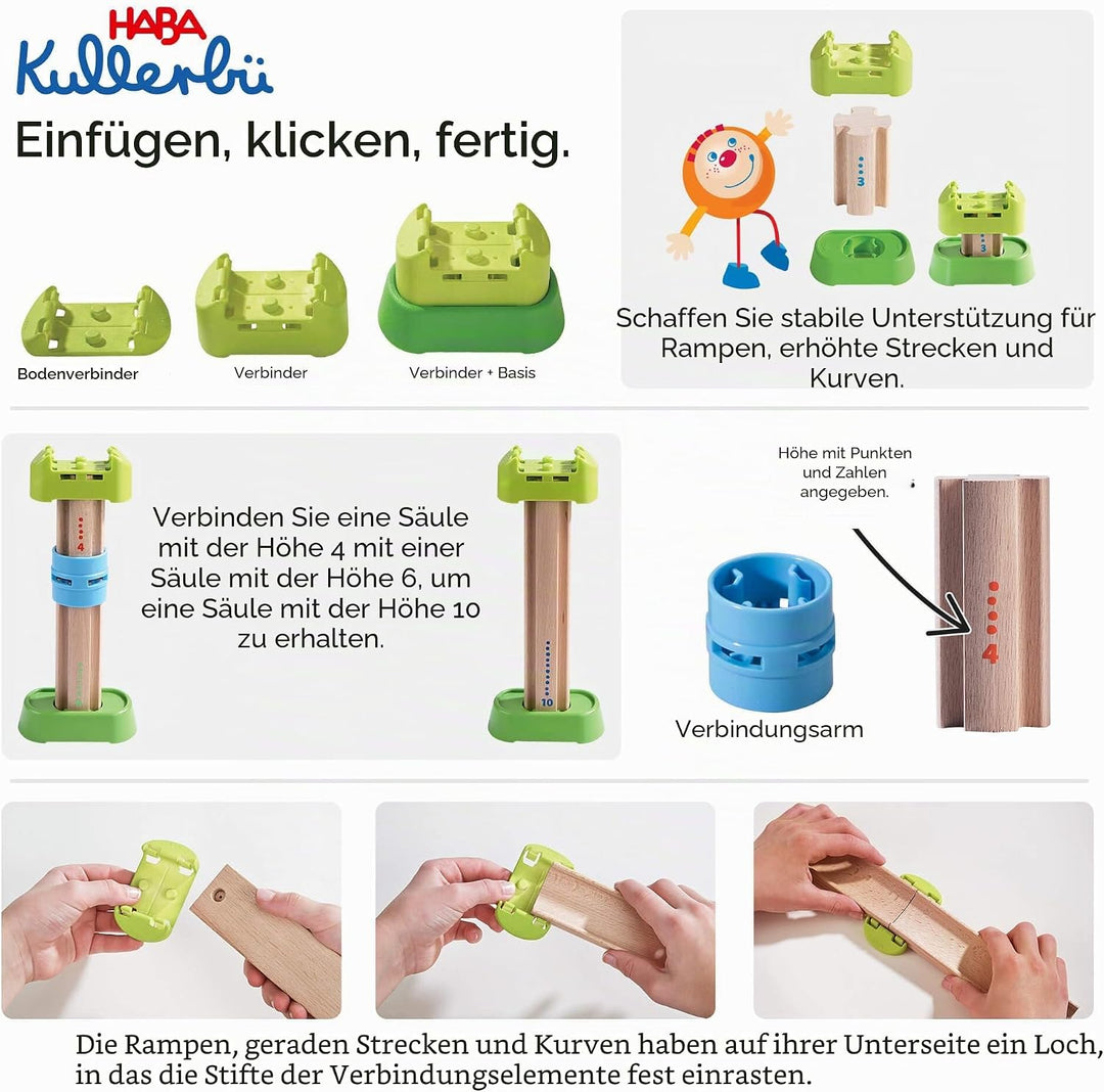 HABA 306017 - Kullerbü – Meister-Spielbahn Bergabenteuer, Erste Kugelbahn Grundpackung ab 2 Jahren,