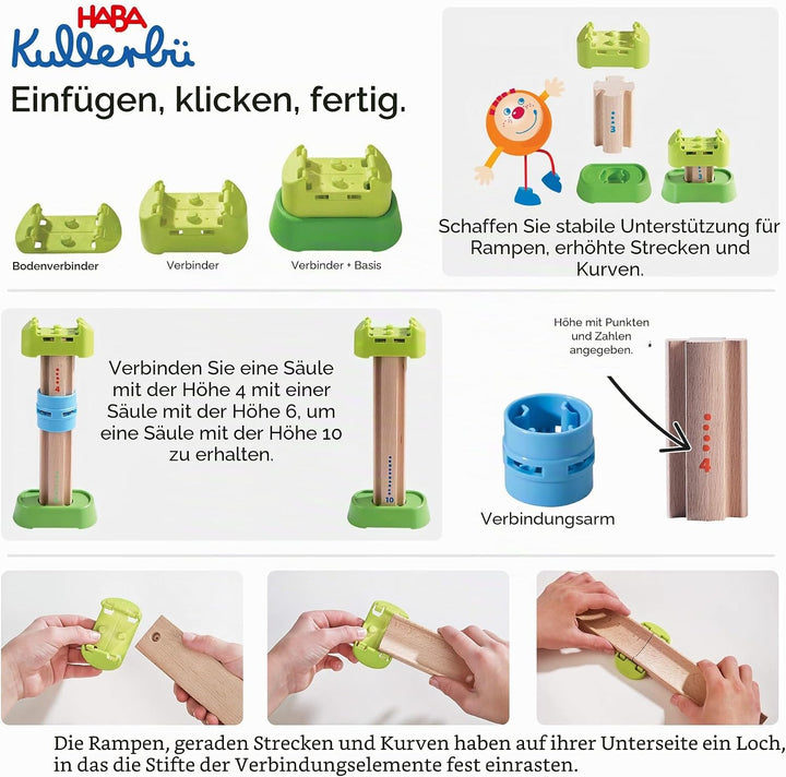 HABA 306017 - Kullerbü – Meister-Spielbahn Bergabenteuer, Erste Kugelbahn Grundpackung ab 2 Jahren,