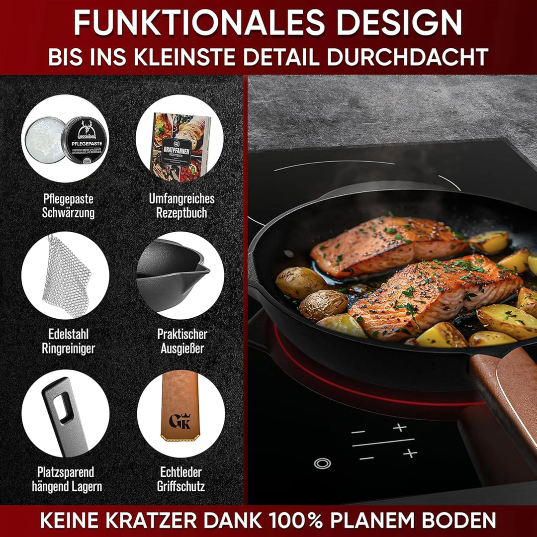 Gusseisenpfanne 30cm–Eingebrannte Pfanne Gusseisen Induktion–Gusspfanne, Steakpfanne, Cast Iron Pan–