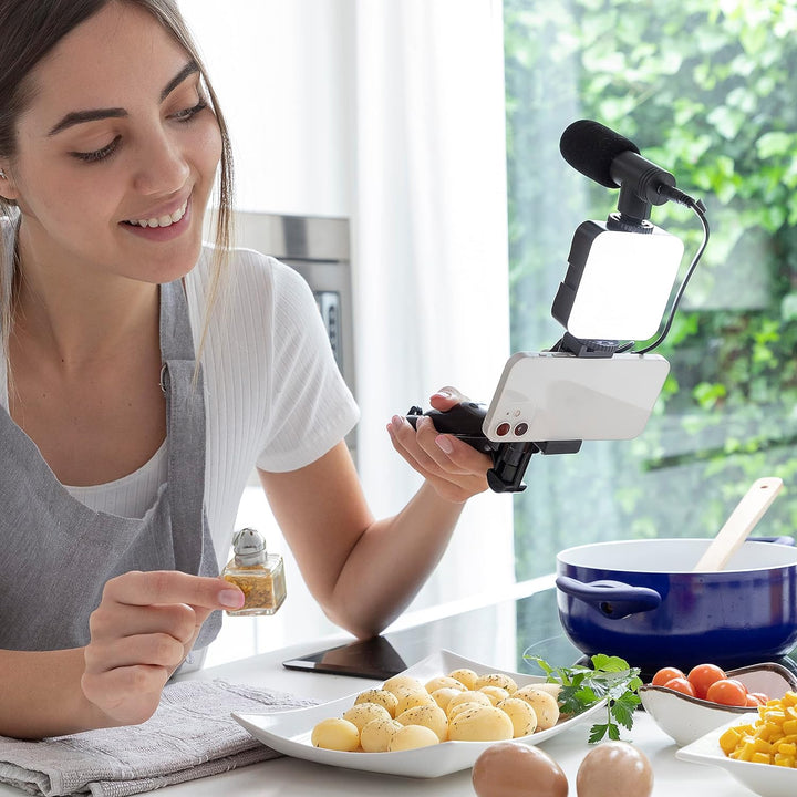 InnovaGoods® Vlogging-Kit mit Licht, Mikrofon und Fernbedienung Plodni (6 Teile). Professionelle Vid