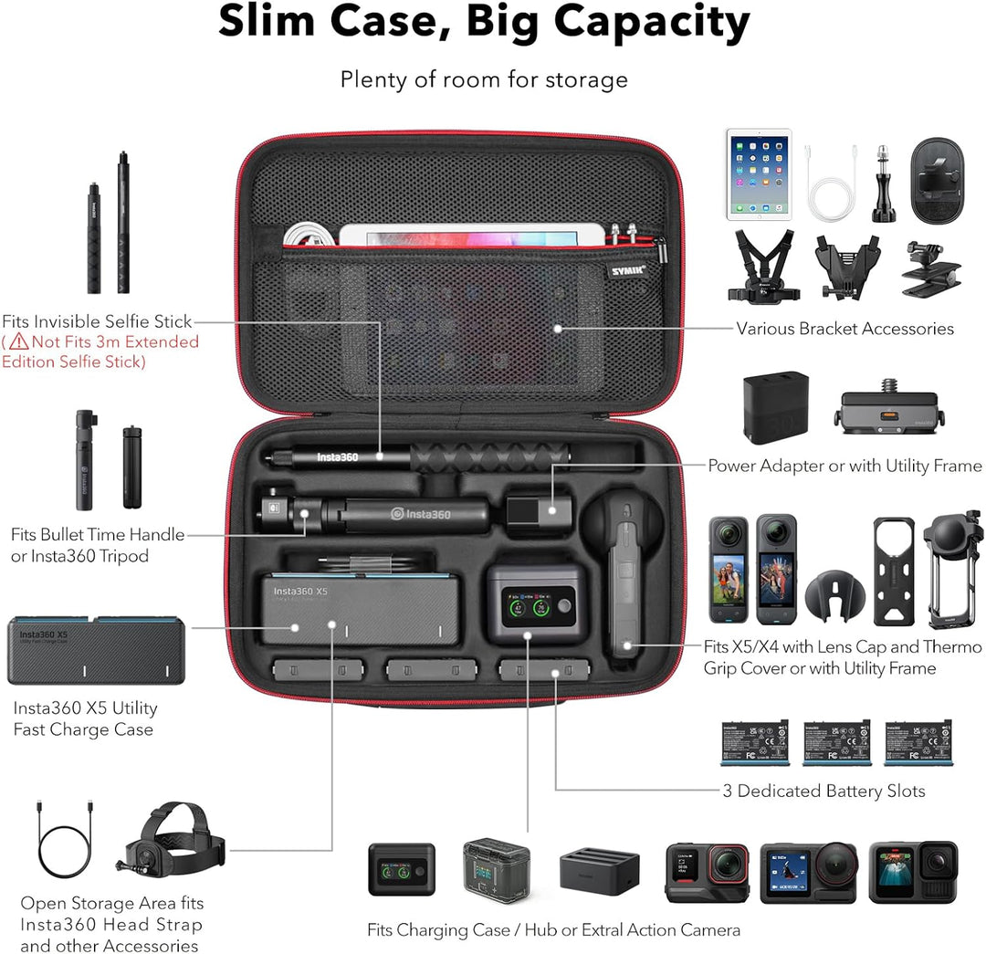 SYMIK Tasche für Insta360 X5 X4 Air, Wasserdicht, Stossfest, Kompakt, Reisetasche mit Schultergurt,