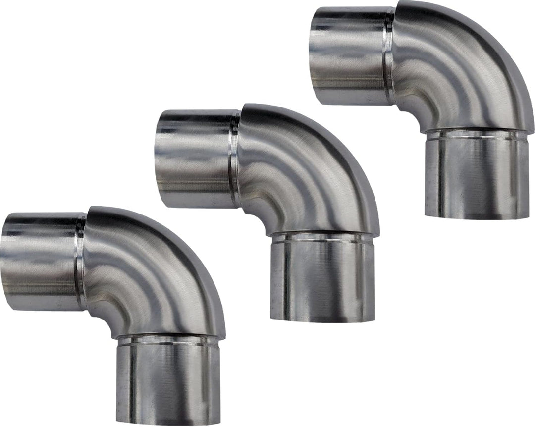 3 x Handlauf Rohrbogen 90° für Rohrdurchmesser 33,7 mm Edelstahl Rundbogen Geländer Steckfitting Eck