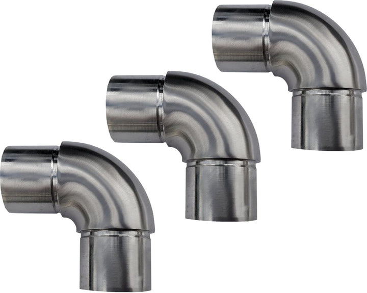 3 x Handlauf Rohrbogen 90° für Rohrdurchmesser 33,7 mm Edelstahl Rundbogen Geländer Steckfitting Eck
