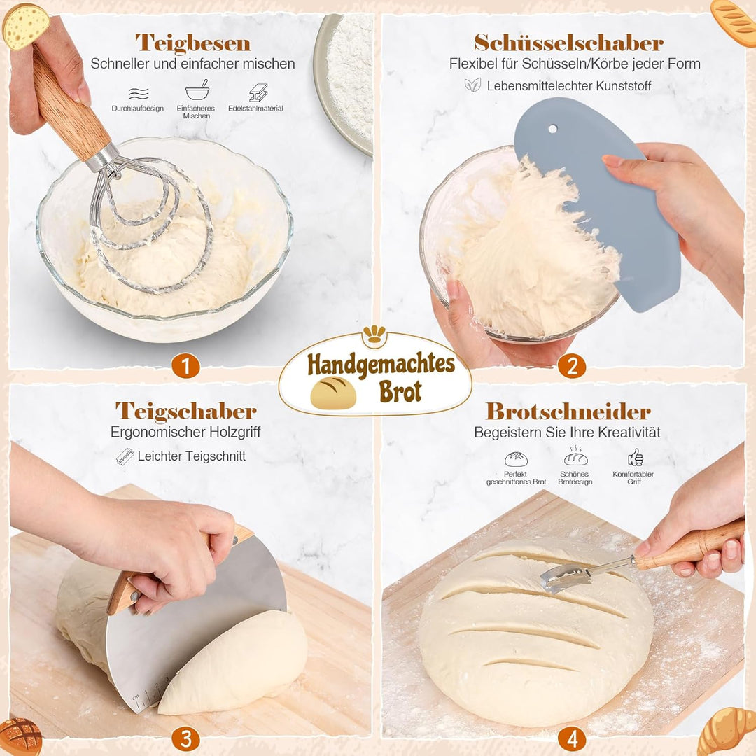 Gärkörbchen Für Sauerteig Starter Set, 25cm & 23cm Gärkorb Brot Backen, Sauerteig Starter Set Mit Sa