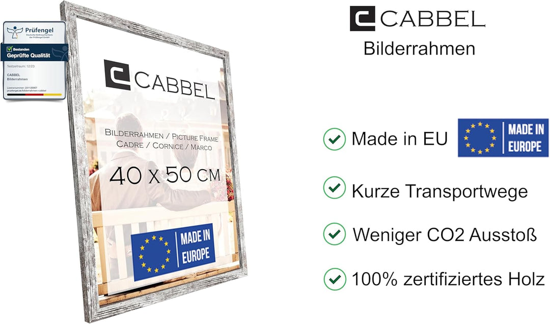 CABBEL Dreierpack (3 Stk.) Bilderrahmen 40x50 cm MDF Holz-Rahmen in Birke | mit bruchsicherem Plexi-