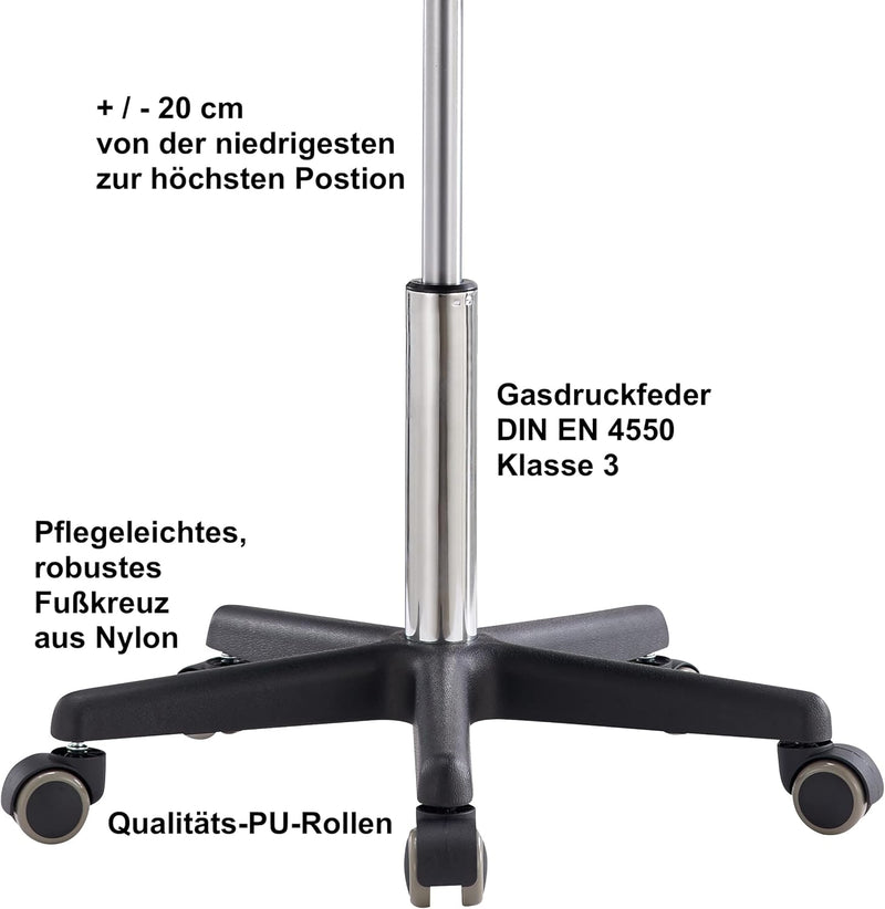 1stuff® Rollhocker Sattelhocker Drey - Hybrid-Sitz von 3 Seiten nutzbar - Sitzhöhe 53-73cm - Drehstu