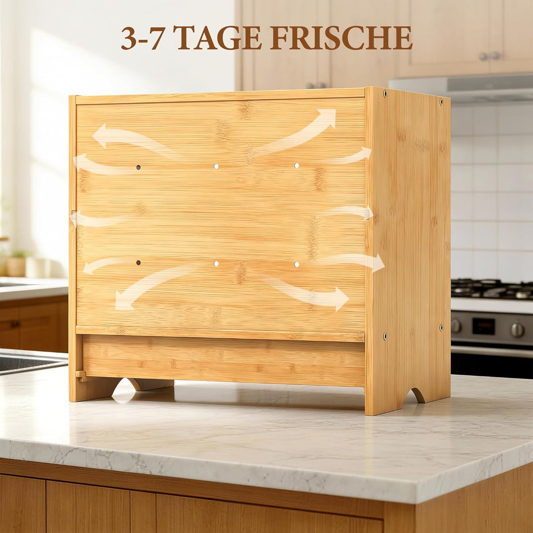 2 Stöckiger Brotkasten mit Schneidebrett, 38.5x36x25cm Natürlicher Bambus Brotbox mit Fenster für Kü