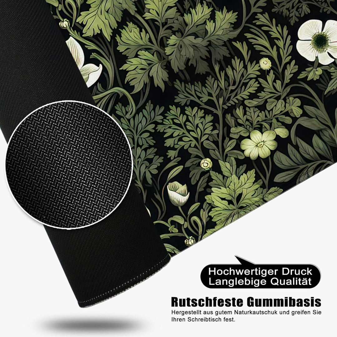 Mauspad Blumen Schreibtischunterlage Schwarz 80x30cm Mousepad XL Gross Mauspad, Computer PC Tastatur