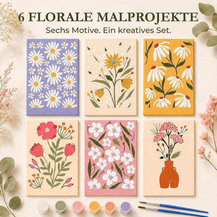 JATOK 6 Stück Malen Nach Zahlen Erwachsene, DIY Blumen für Anfänger, Handgemalt Ölgemälde Leinwand K