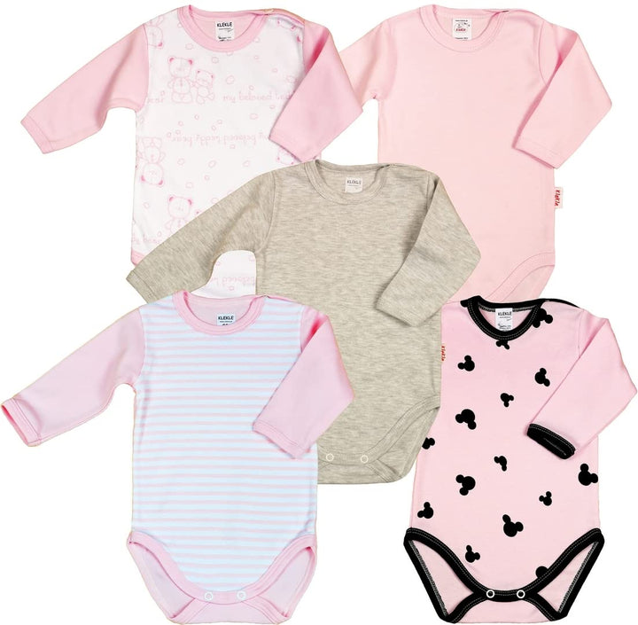 KLEKLE Baby Body - Body Langarm Unisex - 5er-Pack - mit Druckknöpfen - 100% Baumwolle - Babykleidung