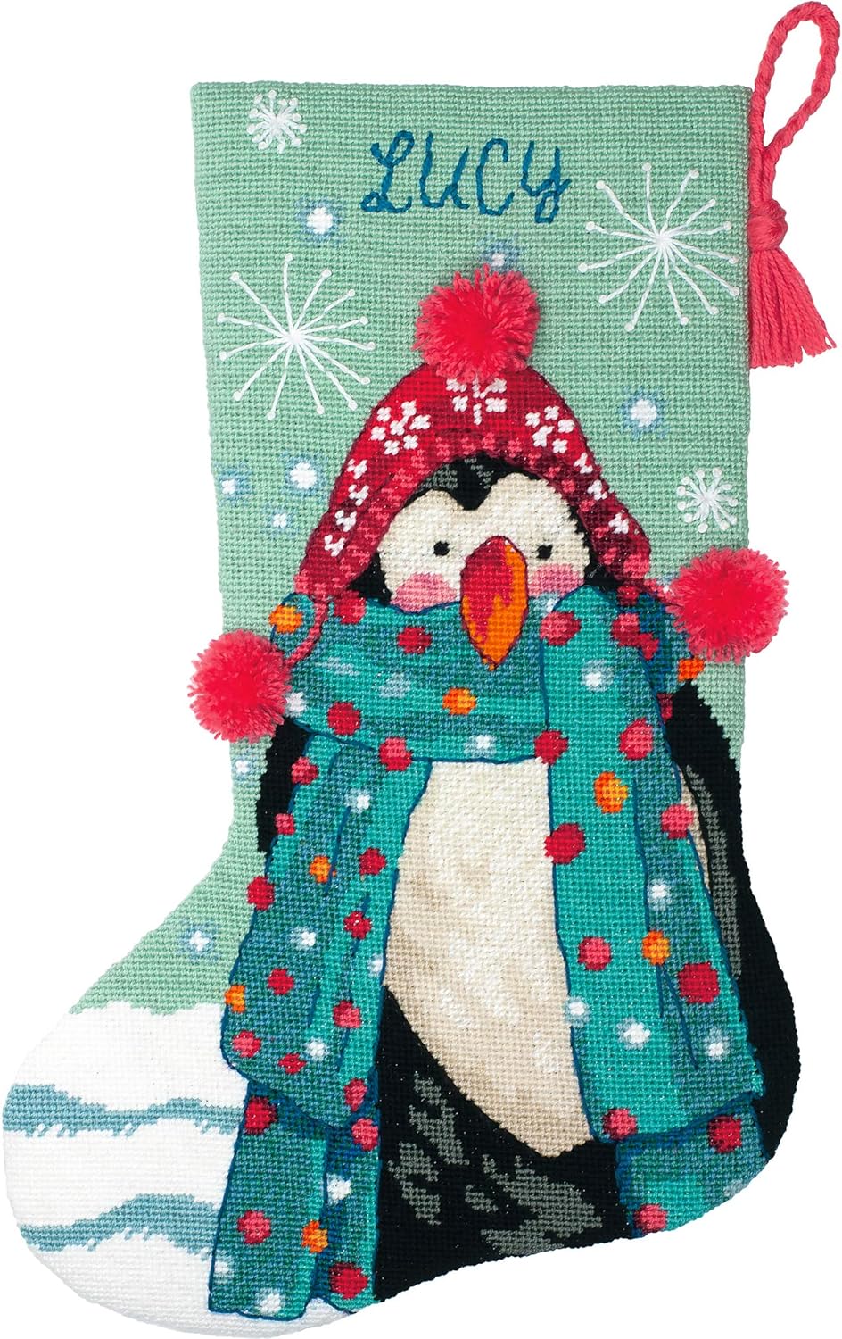 Dimensions 71-09160 Fuzzy Nadelspitze DIY Weihnachtsstrumpf, 12 Netzleinen, 40,6 cm lang, Leinwand,