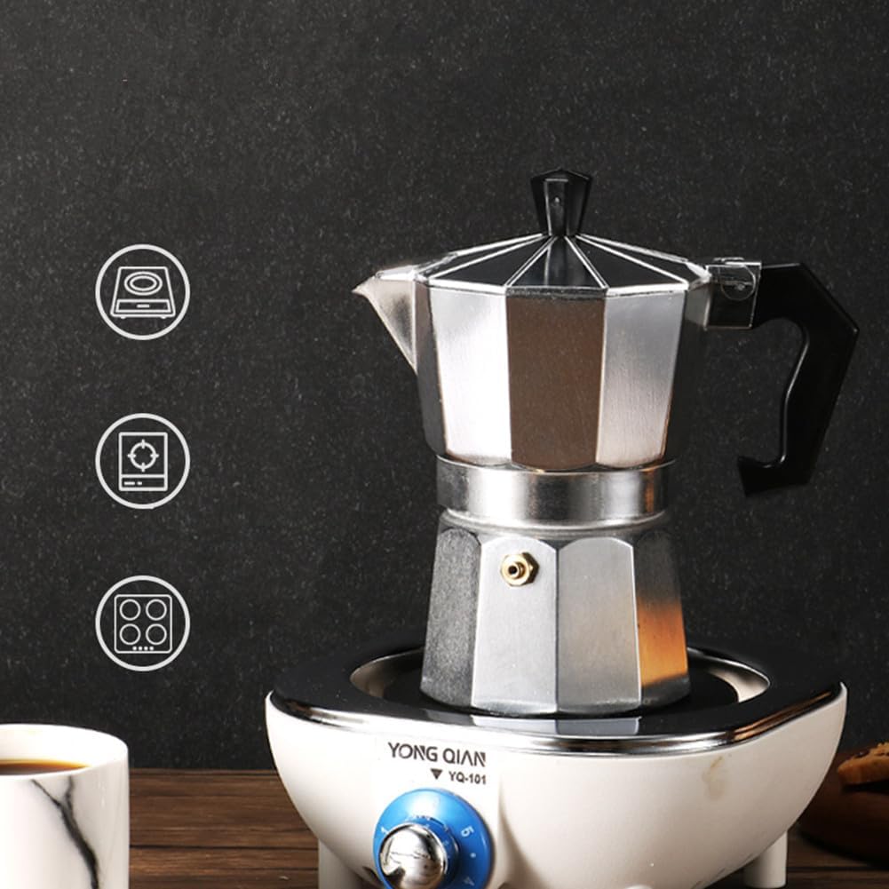 Espressokocher, Premium Italienische Kaffeekocher Aluminium Espressokocher für Gas oder Elektro Kera