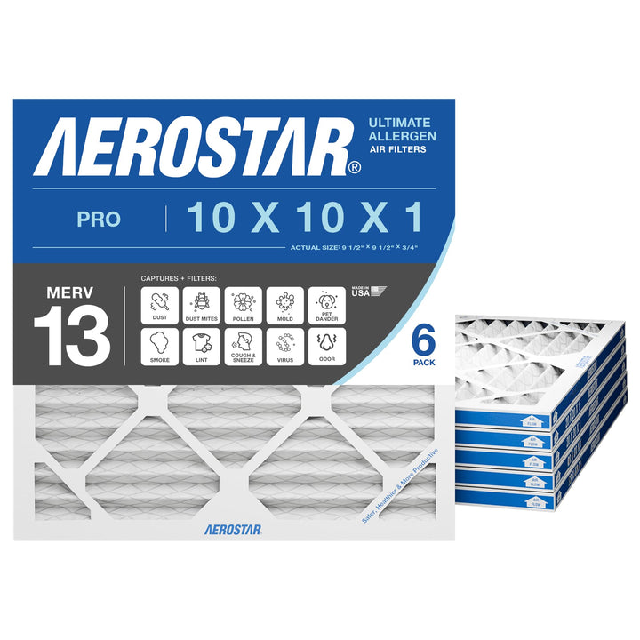 Aerostar 16 x 25 x 4 MERV 8 Pleated Air Filter, Pleated (Pack of 6) 10x10x1, 10x10x1