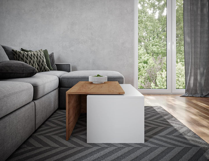 PLATAN ROOM Couchtisch Kaffeetisch 2er Set 90x48x40 cm, moderner Wohnzimmertisch, Sofatisch mit Stau