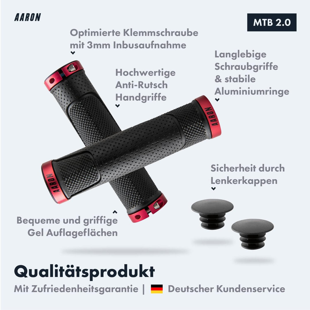 AARON MTB Fahrradgriffe mit Gel Auflagefläche - Lenkergriffe aus rutschfestem Gummi inkl. Lenkerendk