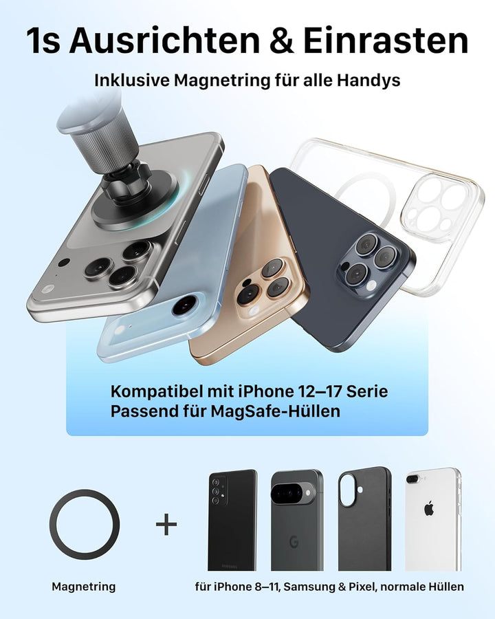 YOSH für MagSafe Autohalterung, 3-in-1 Vakuum Magnet Halterung mit 300N Saugkraft &amp; Doppelhaken, für