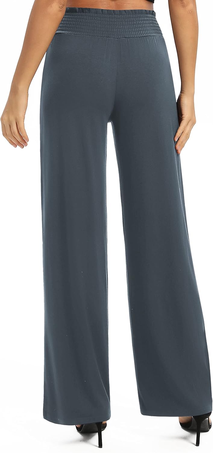 EXCHIC Damen Einfarbig Lose Gerade Geschnitten Palazzo Hose Hohe Taille Dehnbar Lounge Hose mit Tasc