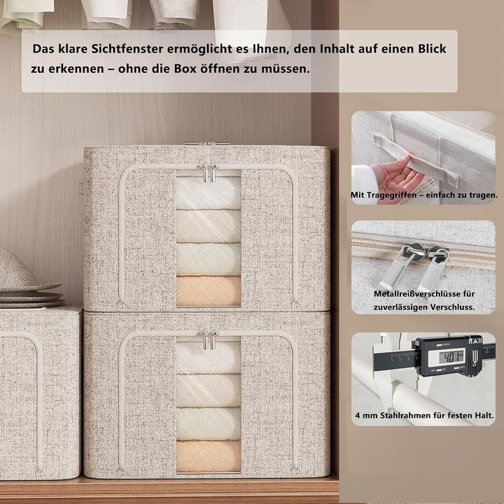 Aufbewahrungsboxen Kleidung 66L, Faltbar Mit Metallrahmen, Deckel, Sichtfenster, Stapelbar Für Kleid
