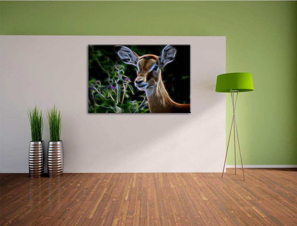 Dark niedliches Reh vor hoher Wiese Spezial Format: 100x70 cm auf Leinwand, XXL riesige Bilder ferti