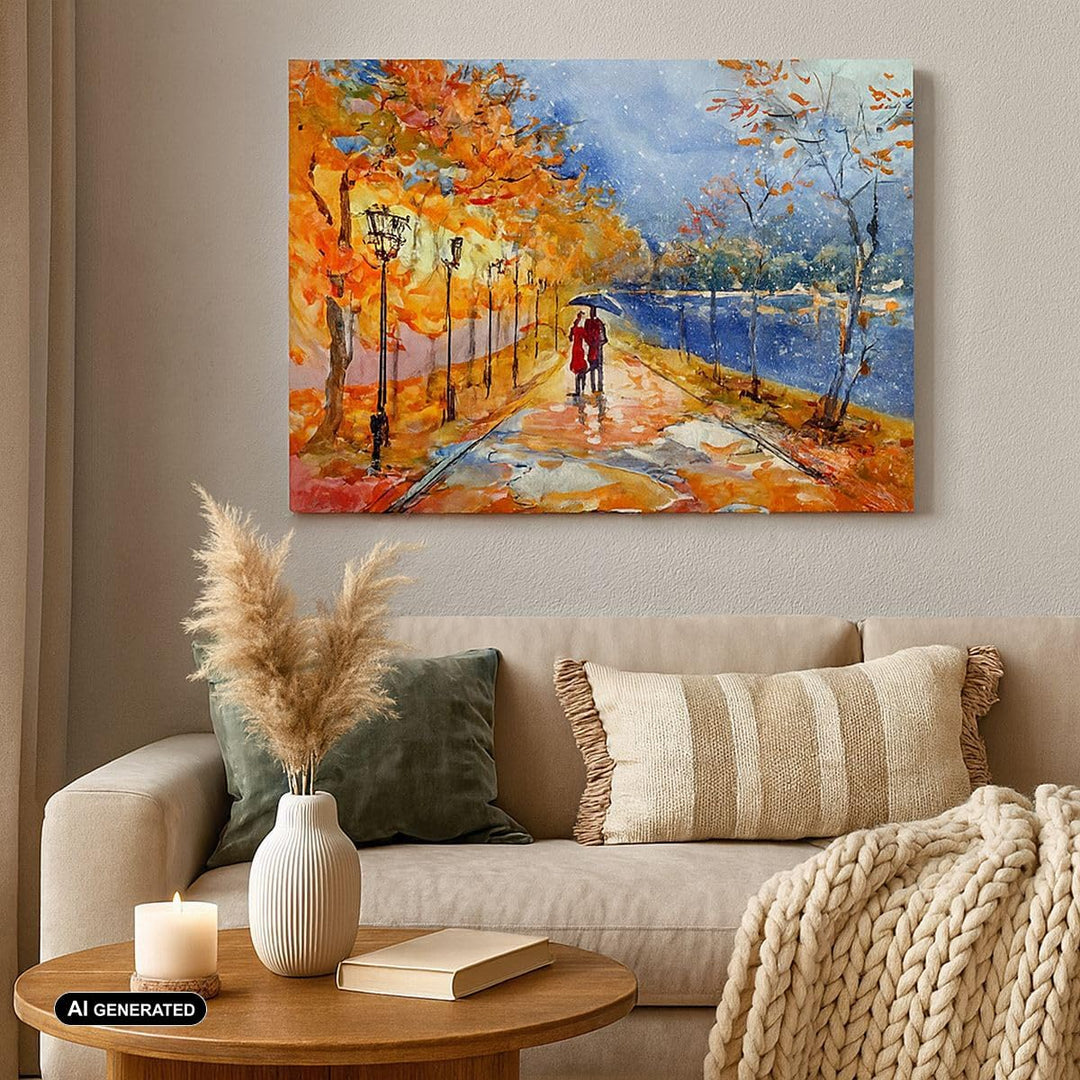 Bilder auf Leinwand Park Paar Baum Leinwandbild mit Rahmen 70x50cm Wandbilder Dekoration Wohnzimmer