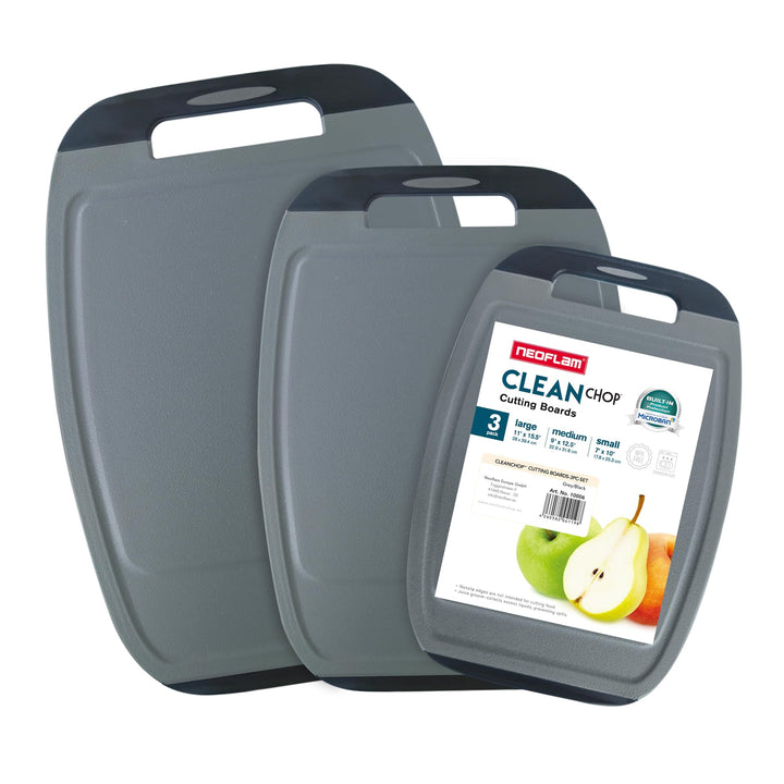 NEOFLAM® – Antibakterielles Schneidebrett Kunststoff rutschfest - 3er Set Schneidbretter Microban® S