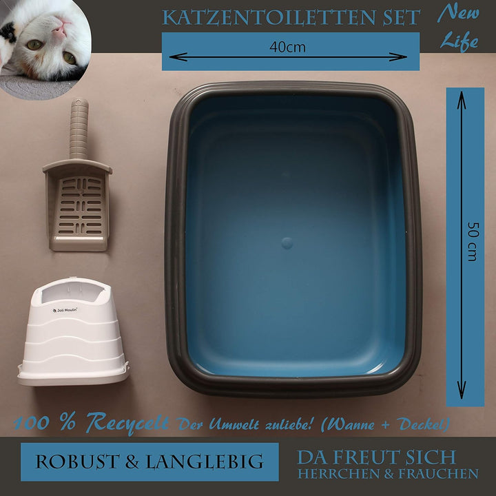 Katzentoilette offen mit Rand 40x50x15 cm Set Streuschaufel und Behälter 100% Recycling Material! Pe