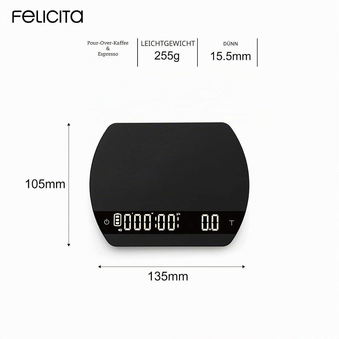 FELICITA ARC Kaffeewaage, Elektronische Espressowaage und Pour-Over Kaffeewaage mit Timer, 0,1 g Gen