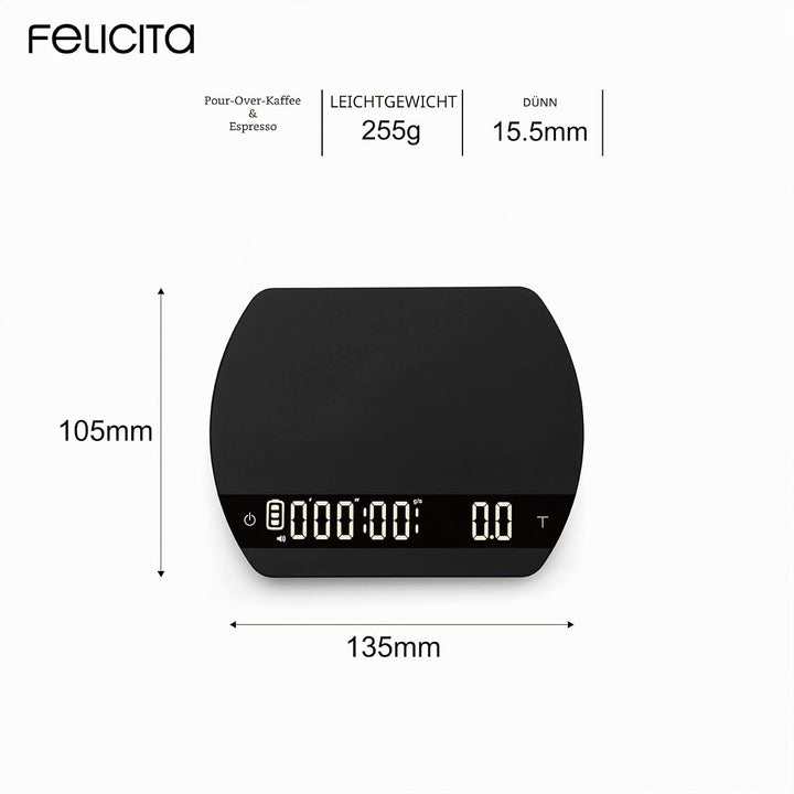 FELICITA ARC Kaffeewaage, Elektronische Espressowaage und Pour-Over Kaffeewaage mit Timer, 0,1 g Gen