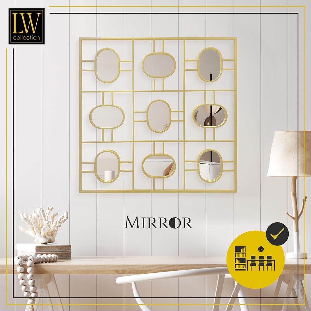 LW Collection Wandspiegel Gold Quadratisch 80x80 cm Metall - grosse Spiegelwand - Industriell - Wohn