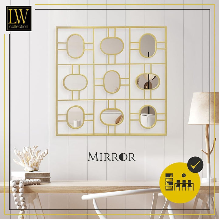 LW Collection Wandspiegel Gold Quadratisch 80x80 cm Metall - grosse Spiegelwand - Industriell - Wohn