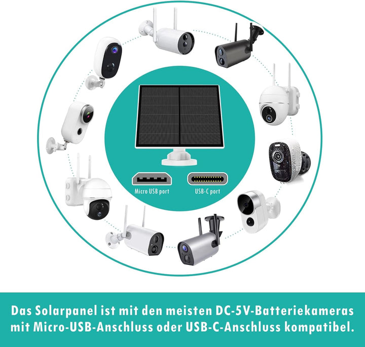 Solarpanel für Überwachungskamera, 5W Solarmodul für Outdoor Akku Kamera, Solar Panel mit 9,8ft Kabe