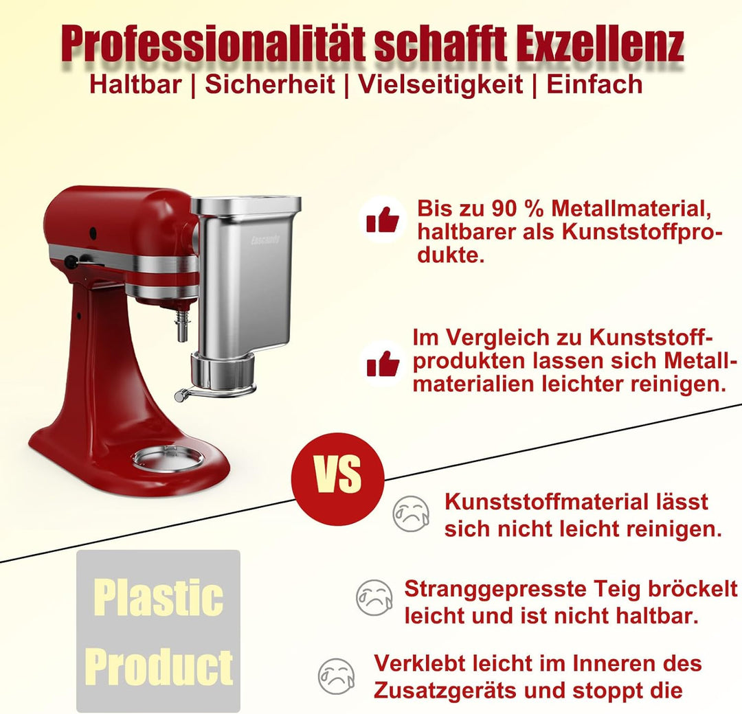 Metall Gourmet Pasta Press Aufsatz für KitchenAid Standmixer - Langlebiger Metall Pasta Maker Aufsat