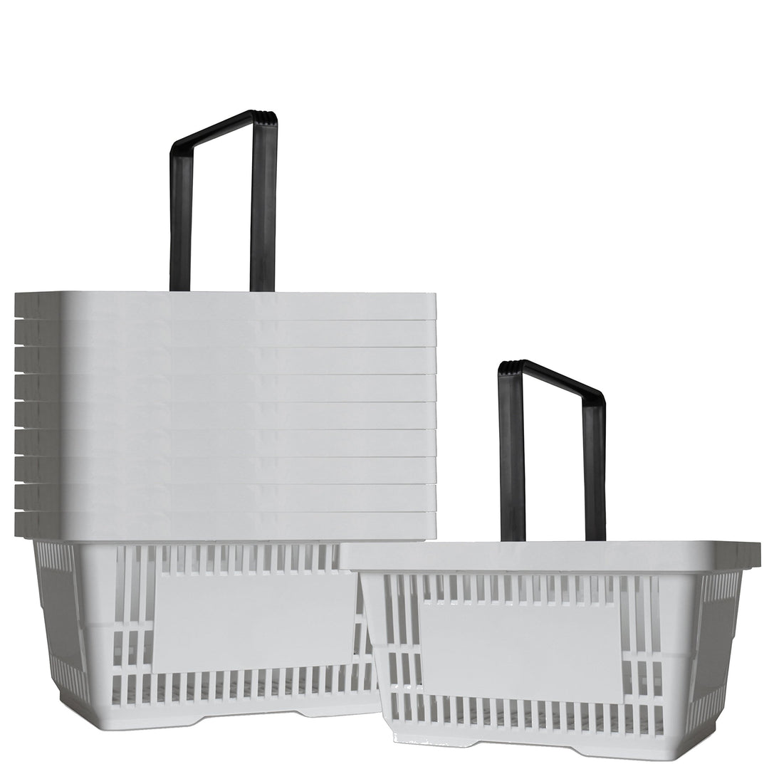 10 Einkaufskörbe aus Kunststoff Plastik mit Henkel 20 Liter 40cm stapelbar weiss 10 Stück Weiss, 10