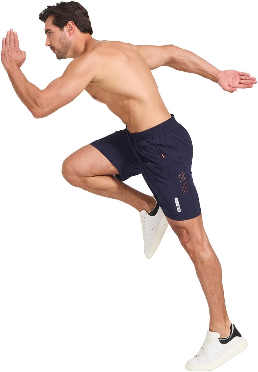 JustSun Shorts Herren Sport Schnelltrocknend Leichte Atmungsaktiv mit Reissverschluss M Blau, M Blau