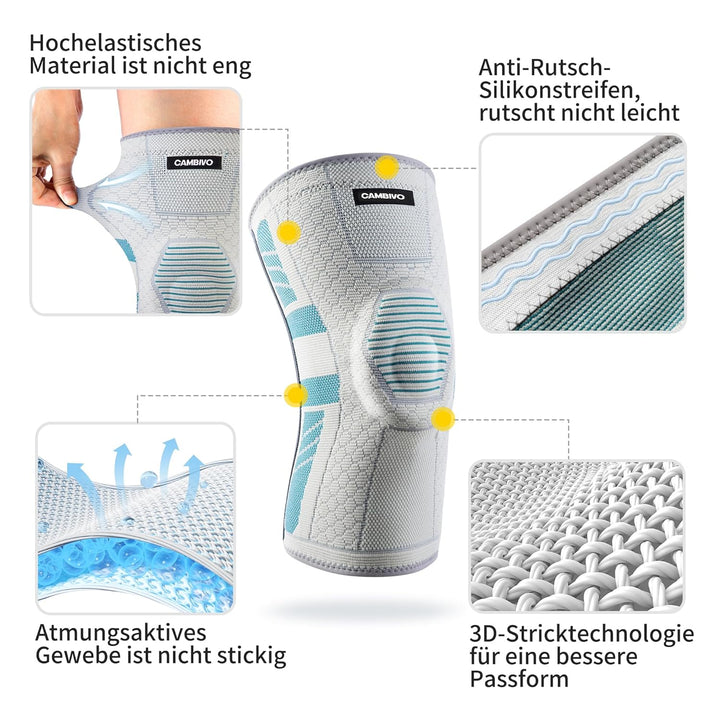 CAMBIVO 2 Stück Kniebandage Damen Männer, Kniestütze mit PMMA-Seitenstabilisatoren und Patella Pad,