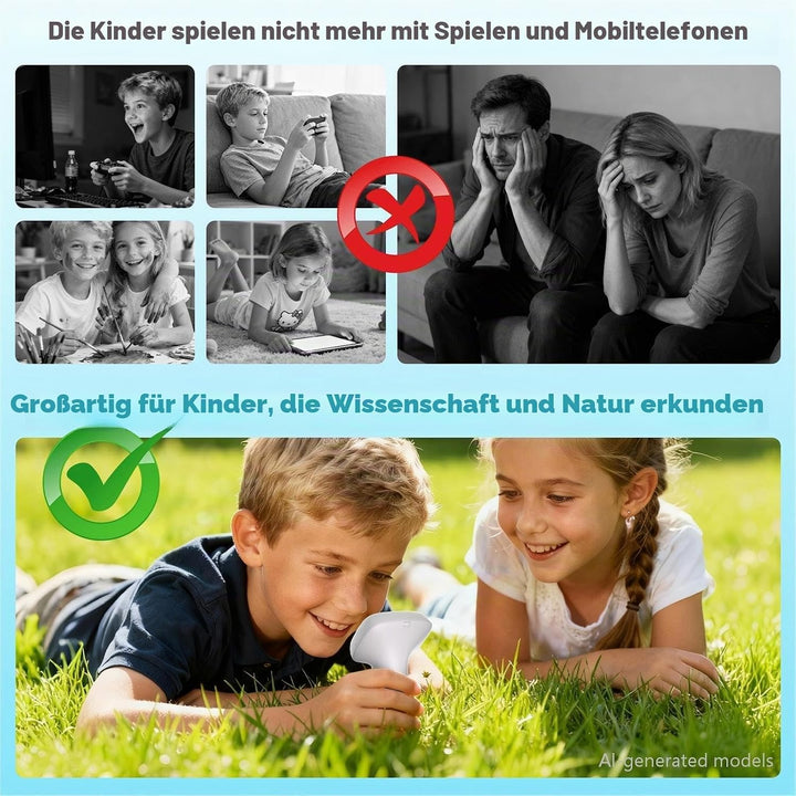 Mikroskop für Kinder ab 3 Jahren, 1000X Tragbares Handmikroskop mit 2'' HD-Bildschirm, Digitales Edu
