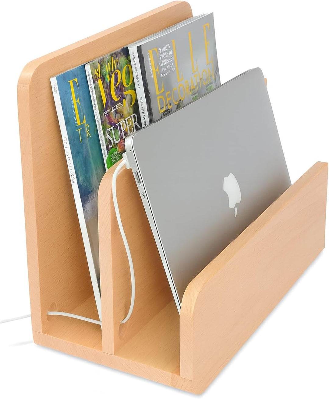 Natuhr Zeitungsständer Tidy Holz Zeitungshalter Ladestation für Handys, Tablets & Smartphone (Eiche