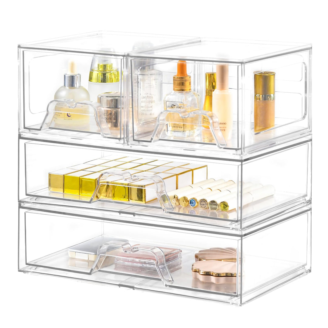 4 Pack Stapelbare Schubladenbox Kosmetik Organizer Schublade Acryl Transparent Schminktisch Organize