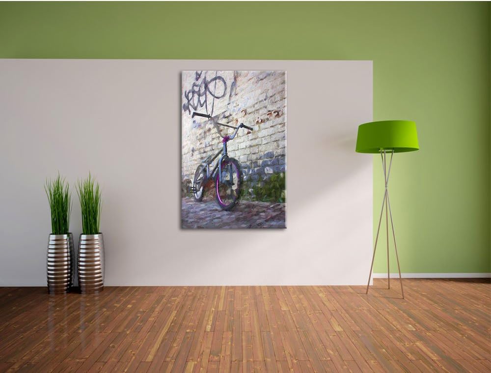 Pixxprint Fahrrad vor Graffitiwand 100x70cm Leinwandbild Wandbild Kunstdruck, 100x70
