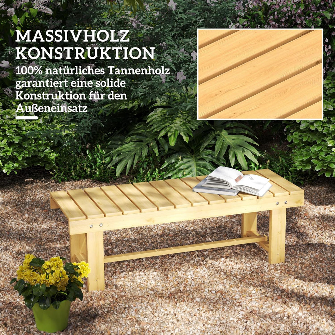 Outsunny Gartenbank, 2-Sitzer Sitzbank, Gartenmöbel, Rustikale Bank, Massivholz, Natur, 110 x 38 x 3