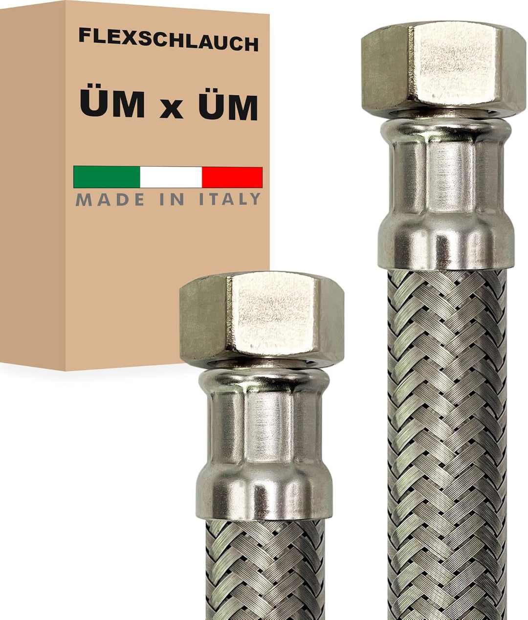 Flexschlauch DN25-1" Edelstahl Panzerschlauch Sanitär Hauswasserwerk - Made in Italy (1" ÜM x 1" ÜM,