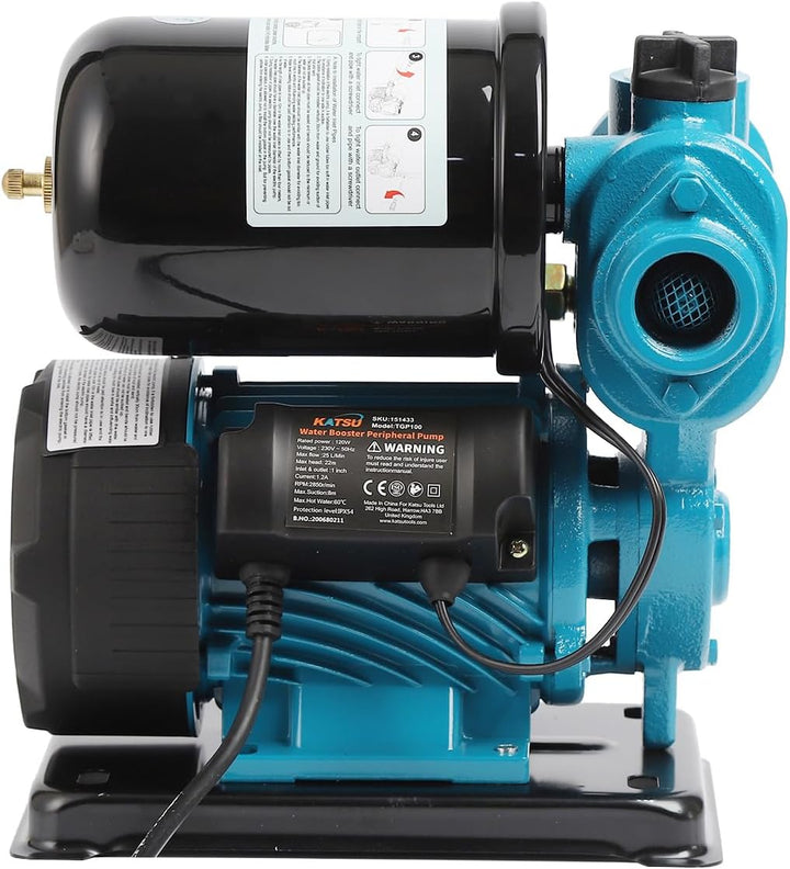 KATSU Wasserpumpe Hauswasserwerk Gartenpumpe 130W, Abschaltautomat mit einstellbarer Druckregelung,