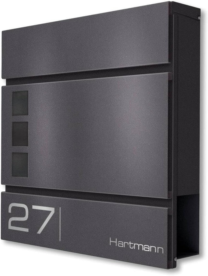 Metzler Briefkasten in Eisenglimmer DB703 Cube - Name & Hausnummer als Lasergravur - Design Wandbrie