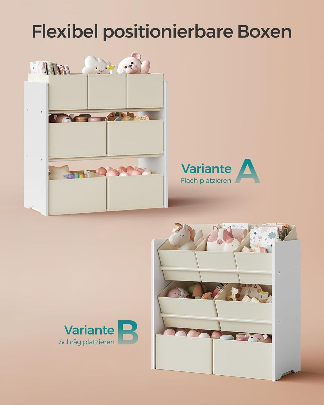 SONGMICS Kinderregal, Spielzeugregal, Bücherregal Kinder, mit 7 Aufbewahrungsboxen aus Vliesstoff, K